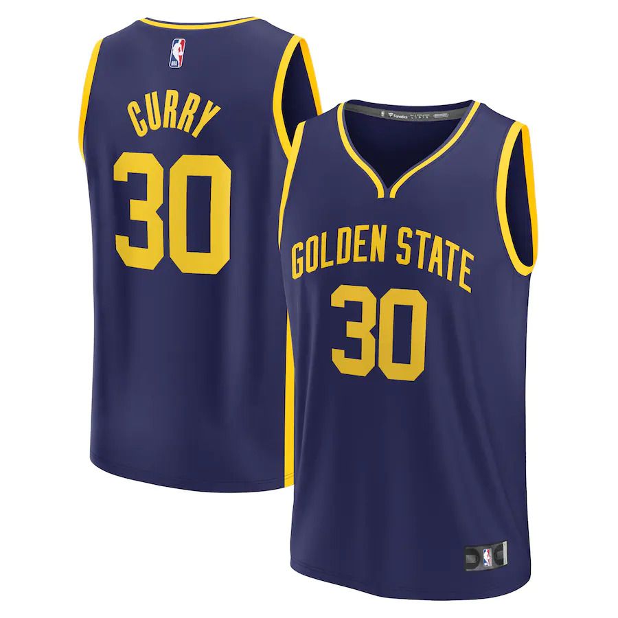 Men Golden State Warriors 30 Stephen Curry Fanatics Branded Navy Statement Edition 2022-23 Fast Break Replica Player NBA Jersey